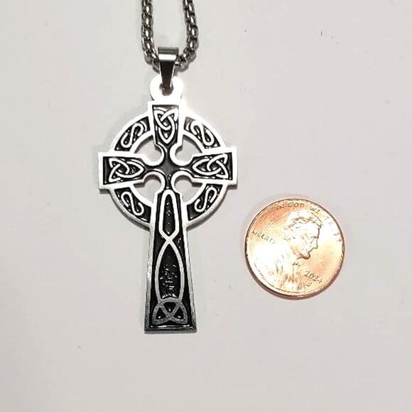 Stainless Steel Black Necklace Celtic Cross Vampire Gothic Halloween Christian - Picture 5 of 6